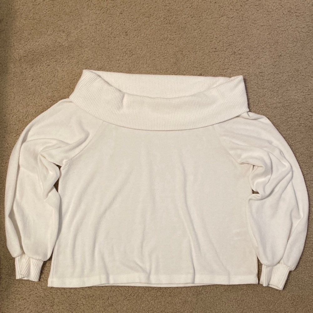 1. State Fold Over Off the Shoulder, Off White Sweater